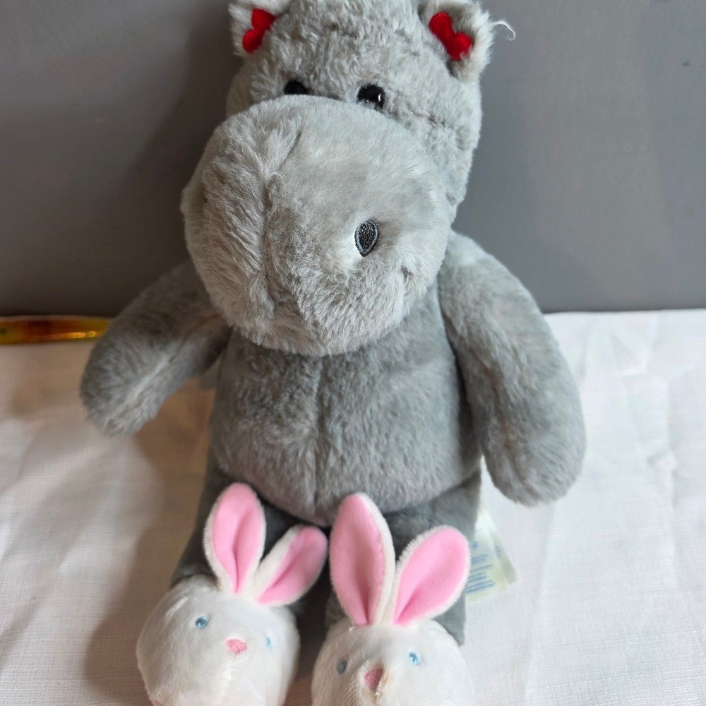 Build-A-Bear Workshop Grey Hippo Plush with Bunny Slippers and Heart Ears